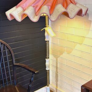 Brass and alabaster standard lamp with original fabric shade Italy circa 1930