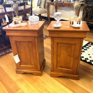 Pair of cherrywood bedside tables with one drawer above one door by Consorzio Mobili Italy circa 1950