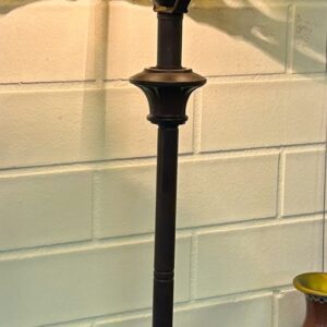 Leadlight lamp on tall metal base circa 1980